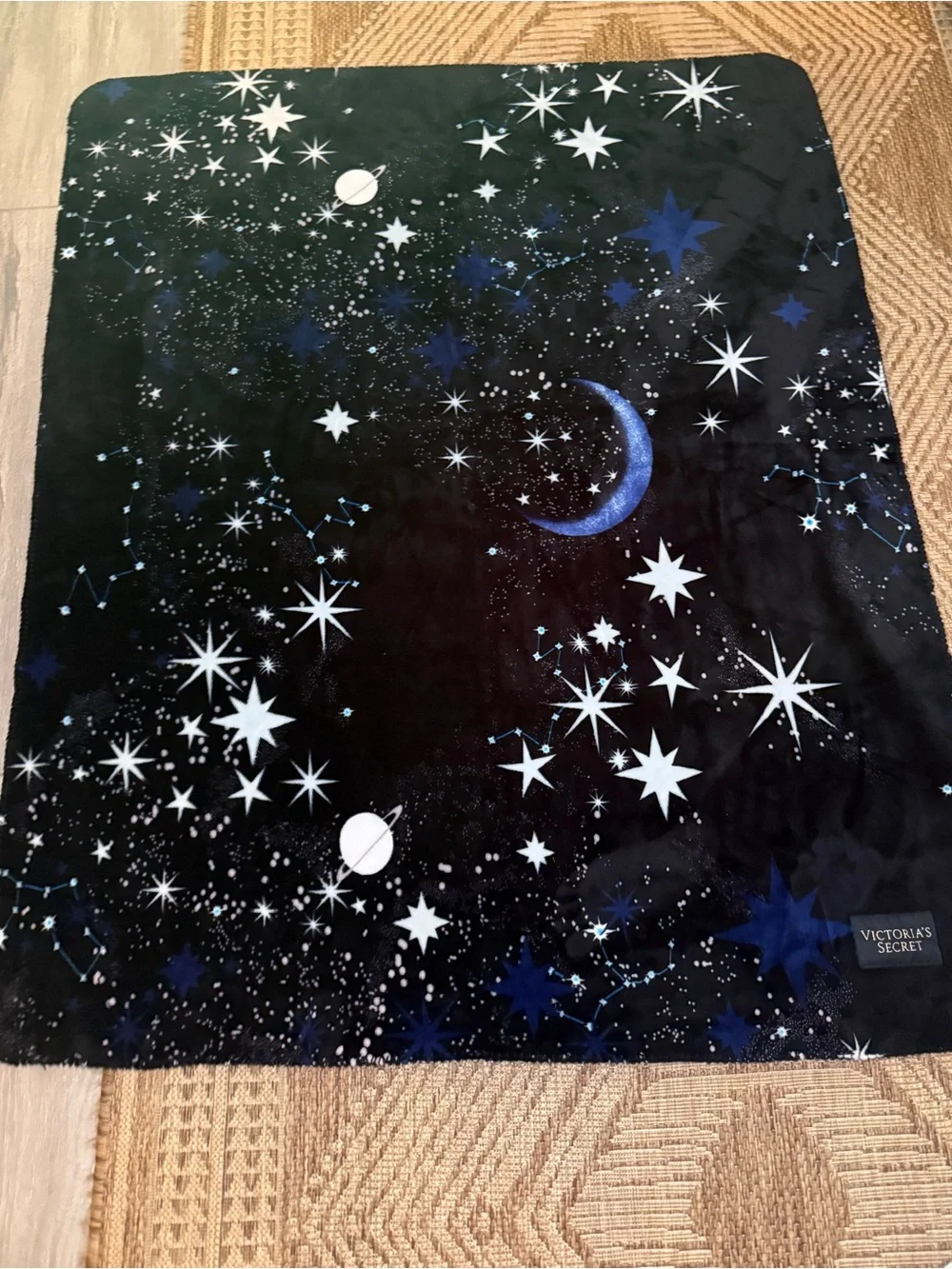 Victoria's Secret Sherpa Blanket Plush Cozy Stars Moon Celestial 50